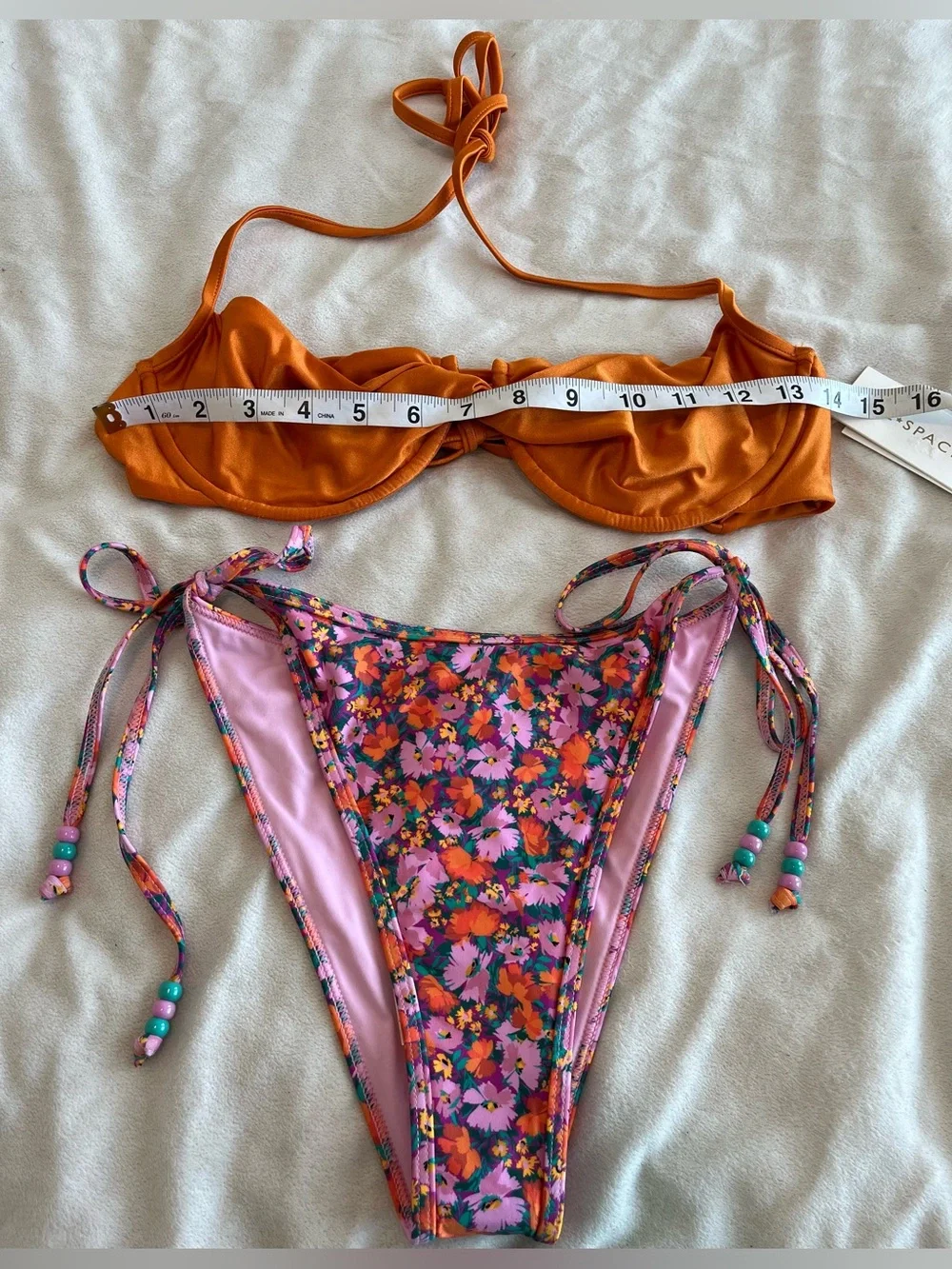 L*Space Bikini Set Toni Top & Levy Bitsy Bottom Large Orange Floral Resortwear